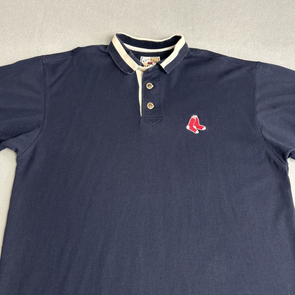 Vintage 90s Red Sox Polo Mens LARGE Navy Blue Cutter & Buck MLB Baseball Boston